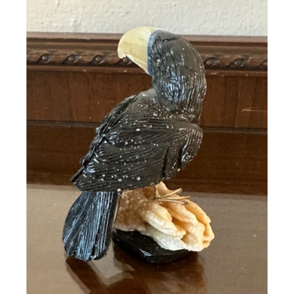 Hand Carved Toucan Bird Perched on Rock Earth Tone Colors - Picture 3 of 3